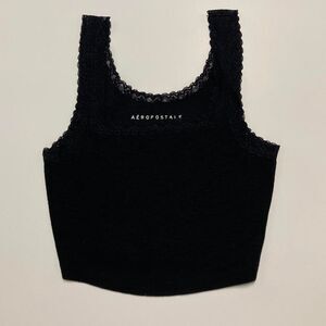 Aeropostale Black Lace Trim Ribbed Tank Crop Top Women's Small